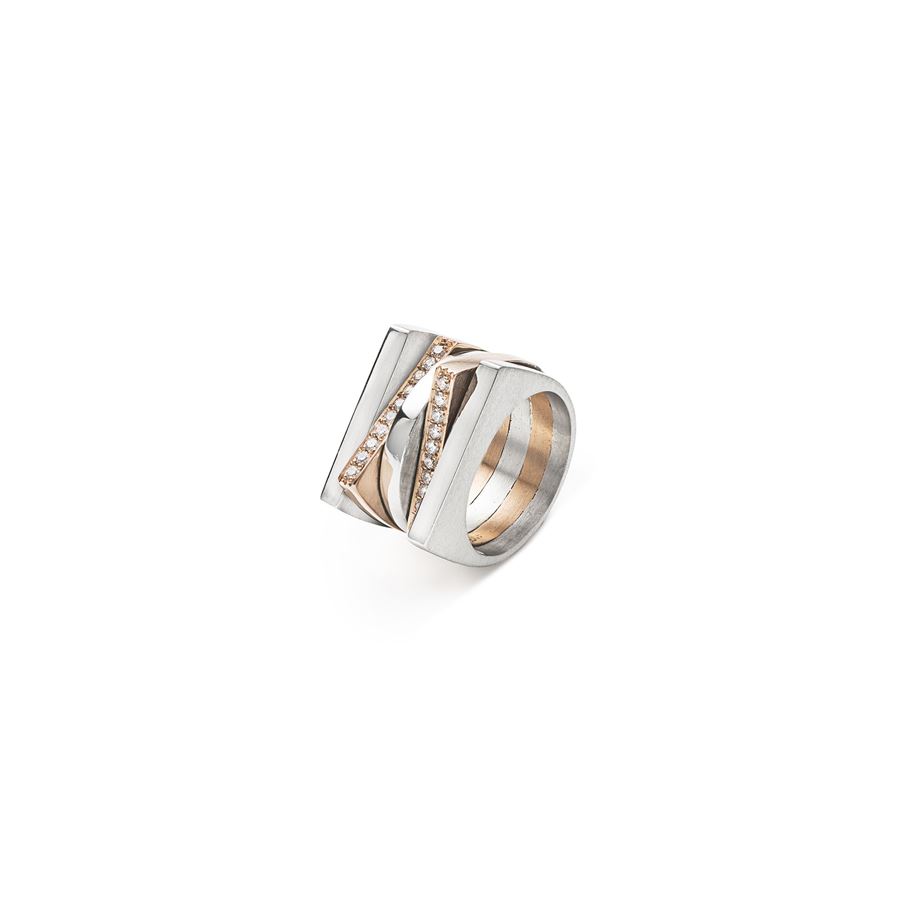 'Congiunzioni' 5 elements mix ring in silver and rose gold CONGIUNZIONI | AN5 F CONPARG AU9R CT.0,30